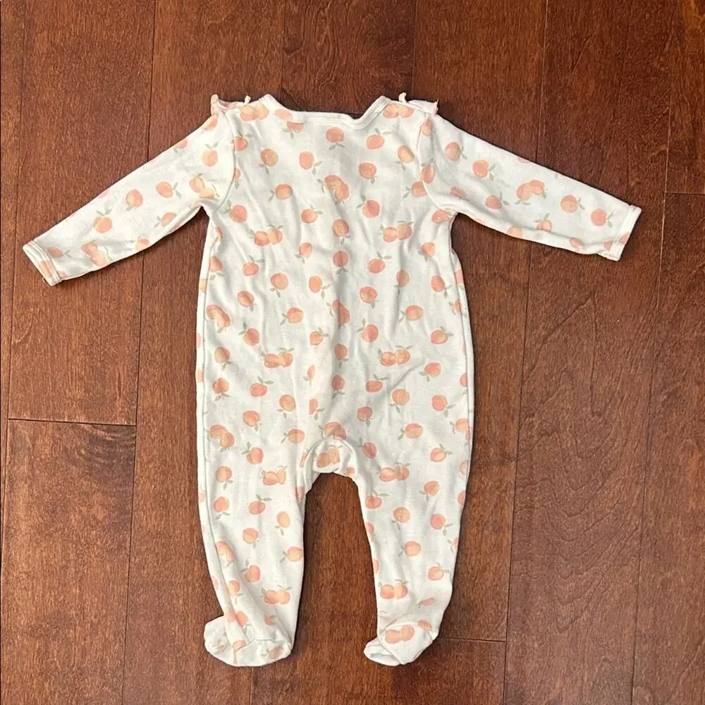 Nicole Miller Peach Print Kids Footie with Buttons and Ruffles, Size 3-6 Months